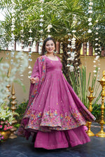 Thumbnail for Yash Enterprise Dusty Rose Crunchy Silk Party Wear Embroidery Suit Set - Distacart