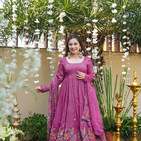 Yash Enterprise Dusty Rose Crunchy Silk Party Wear Embroidery Suit Set - Distacart