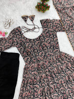 Thumbnail for Lorenvalley Fashion Women Soft Georgette Floral Print Fully Flair Anarkali With Pant Dupatta Set - Black - Distacart