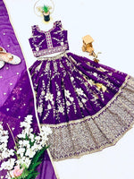 Thumbnail for Evanik Purple Sequence Embroidered Lehenga Set for Kids - Dista