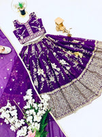 Thumbnail for Evanik Purple Sequence Embroidered Lehenga Set for Kids - Dista