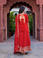 Thumbnail for Lehenga Mart Designer Anarkali Suit With Kurta Palazzo Dupatta For Women-Tometo - Dista