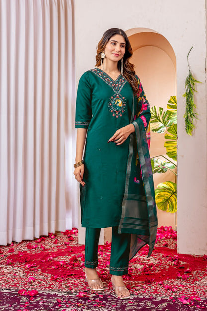 Pramukh Fab Emerald Color Viscose Silk Kurta Set - Distacart