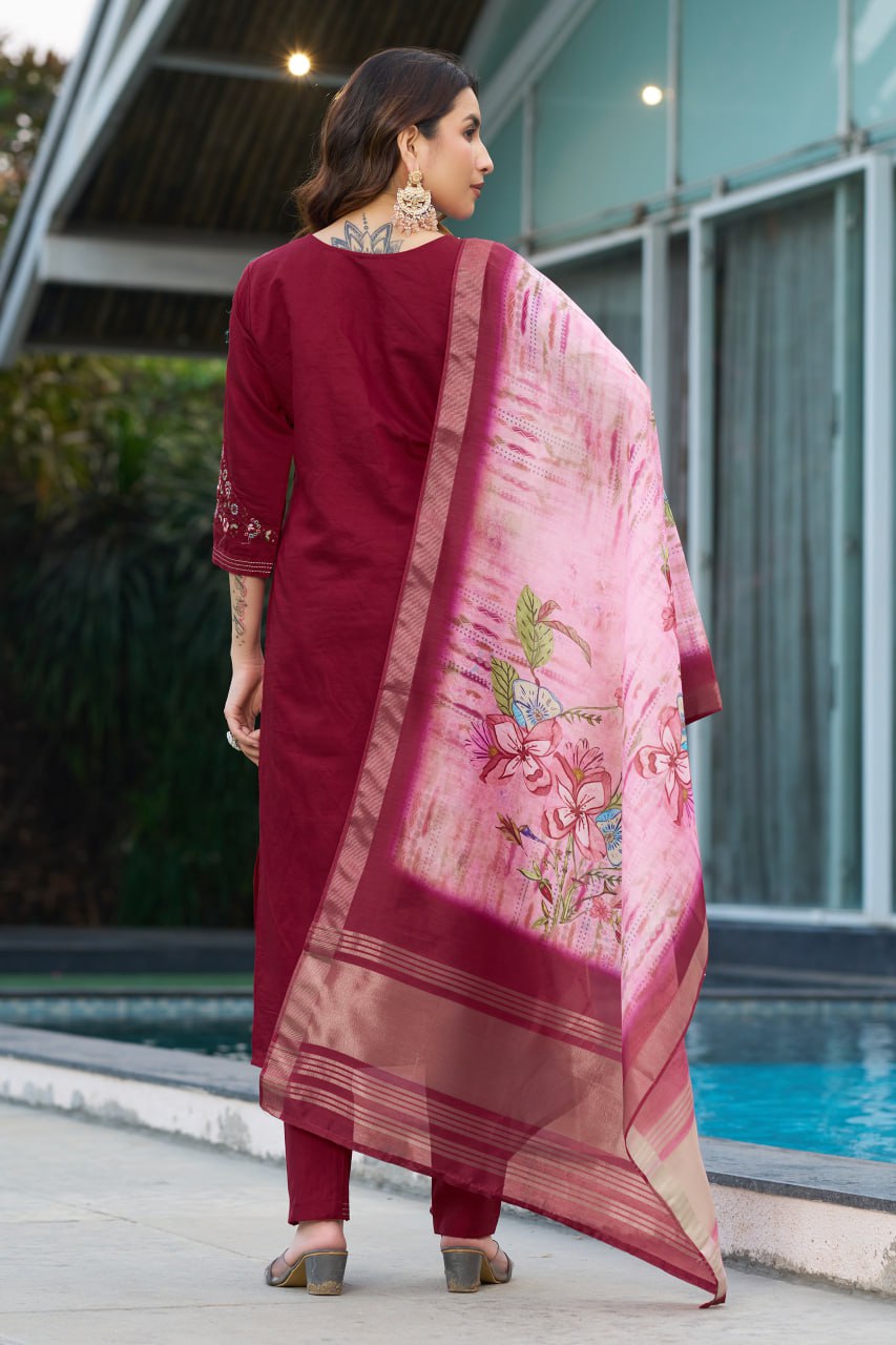 Pramukh Fab Maroon Color Viscose Silk Kurta Set - Distacart