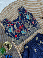 Thumbnail for Evanik Blue Designer Sequence Embroidered Work Wedding Kids Lehenga Choli - Dista