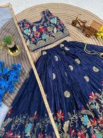 Thumbnail for Evanik Blue Designer Sequence Embroidered Work Wedding Kids Lehenga Choli - Dista