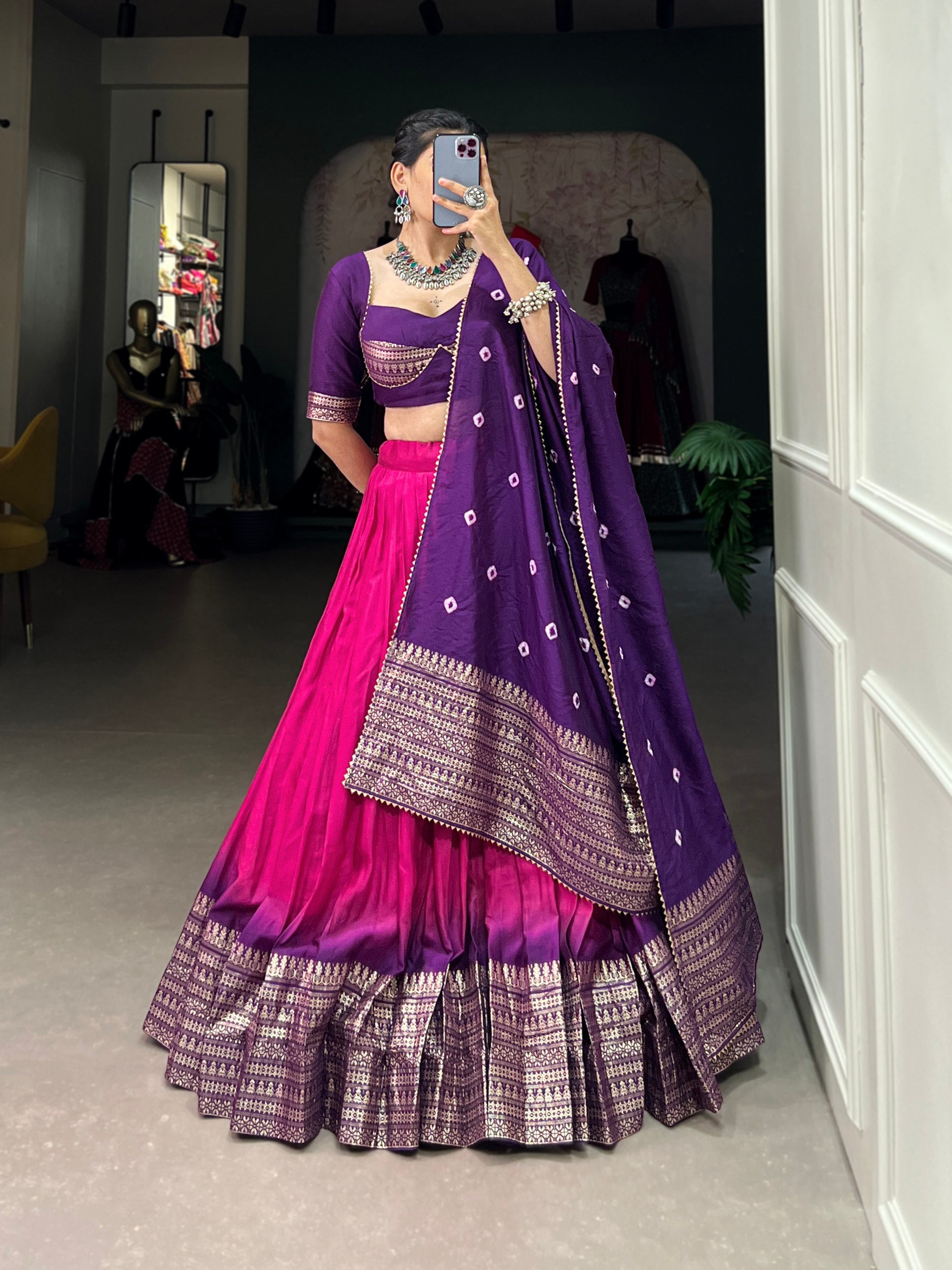 Pramukh Fab Rani Pink Color Chanderi Lehenga Choli
