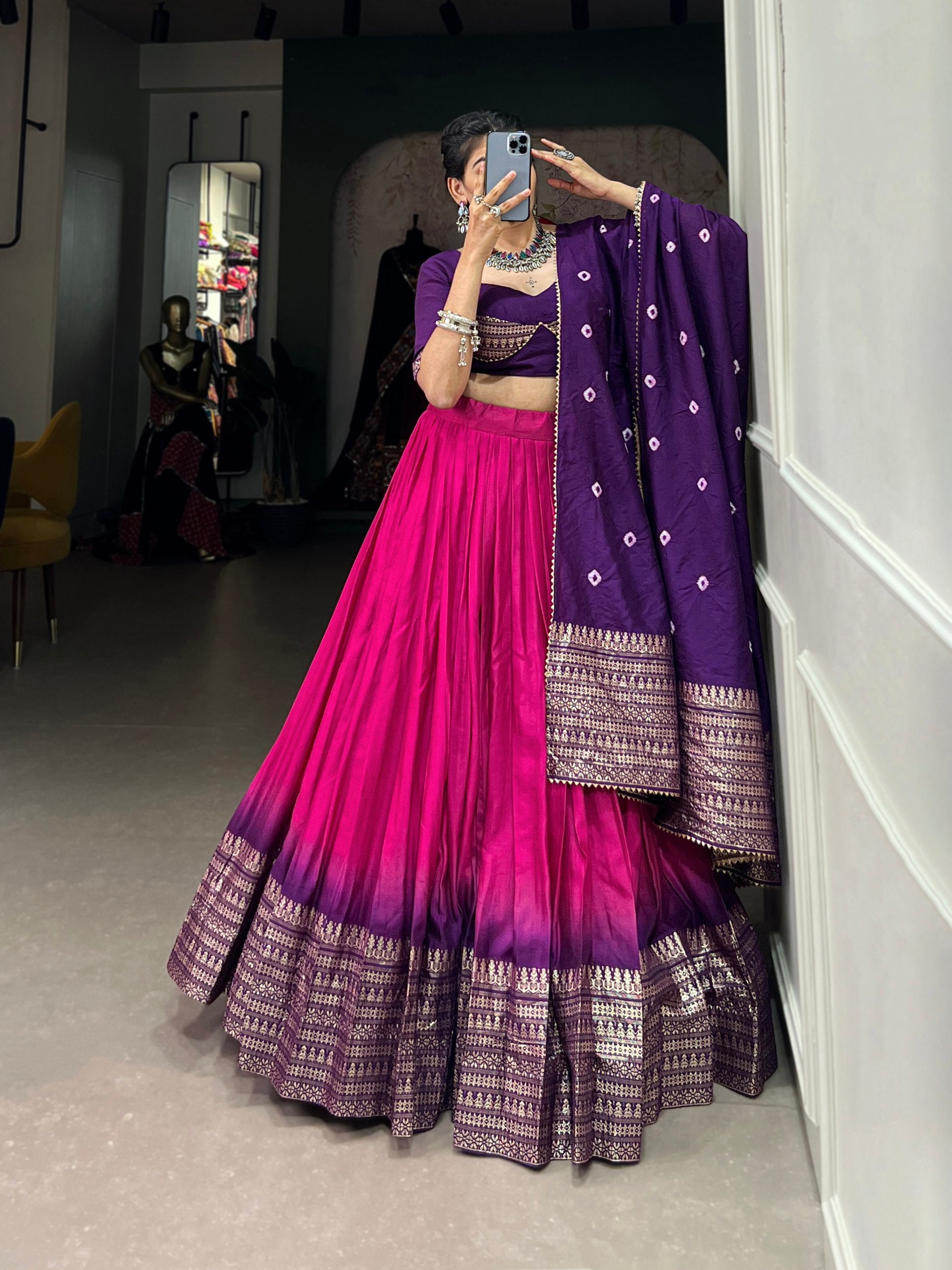 Pramukh Fab Rani Pink Color Chanderi Lehenga Choli