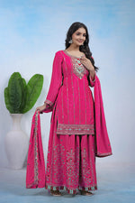 Thumbnail for Yash Enterprise Pink Chinon Silk Party Wear Embroidery Suit Set - Distacart