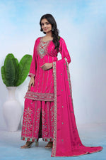 Thumbnail for Yash Enterprise Pink Chinon Silk Party Wear Embroidery Suit Set - Distacart