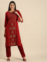 Thumbnail for All About You Women Red & Golden Ethnic Motifs Embroidered Kurta Set - Distacart