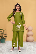 Thumbnail for Pramukh Fab Olive Color Viscose Rayon Co-ord Set - Distacart