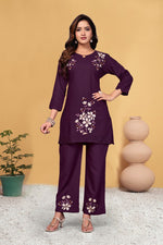 Thumbnail for Pramukh Fab Plum Color Viscose Rayon Co-ord Set - Distacart