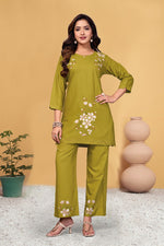 Thumbnail for Pramukh Fab Mustard Color Viscose Rayon Co-ord Set - Distacart