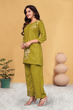 Thumbnail for Pramukh Fab Mustard Color Viscose Rayon Co-ord Set - Distacart