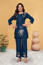 Thumbnail for Pramukh Fab Navy Blue Color Viscose Rayon Co-ord Set - Distacart