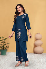 Thumbnail for Pramukh Fab Navy Blue Color Viscose Rayon Co-ord Set - Distacart