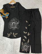 Thumbnail for Pramukh Fab Black Color Viscose Rayon Co-ord Set - Distacart