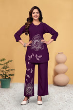 Thumbnail for Pramukh Fab Plum Color Viscose Rayon Co-ord Set - Distacart
