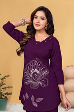 Thumbnail for Pramukh Fab Plum Color Viscose Rayon Co-ord Set - Distacart