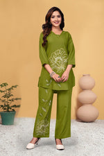 Thumbnail for Pramukh Fab Olive Color Viscose Rayon Co-ord Set - Distacart