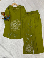 Thumbnail for Pramukh Fab Olive Color Viscose Rayon Co-ord Set - Distacart