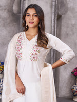 Thumbnail for Pramukh Fab White Color Roman Silk Kurta Set - Distacart