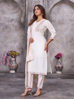 Thumbnail for Pramukh Fab White Color Roman Silk Kurta Set - Distacart