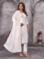Thumbnail for Pramukh Fab White Color Roman Silk Kurta Set - Distacart