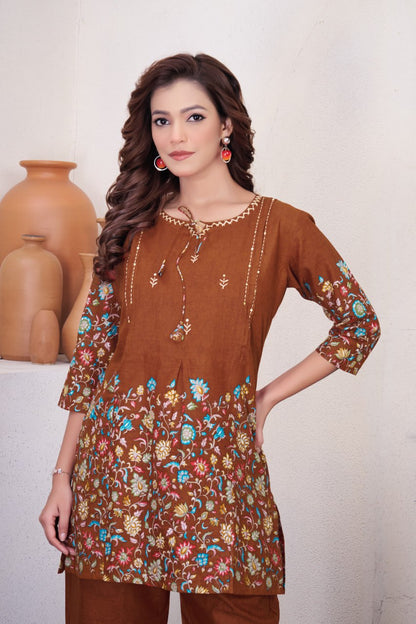 Pramukh Fab Brown Color Cotton Co-ord Set - Distacart