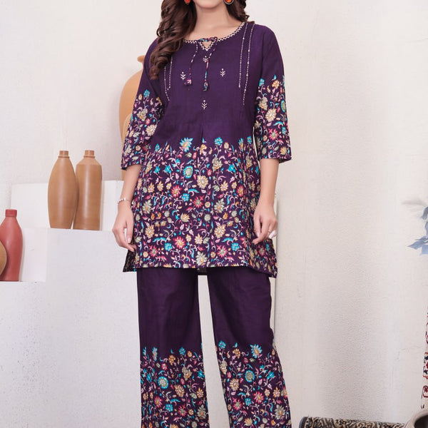 Pramukh Fab Plum Color Cotton Co-ord Set - Distacart