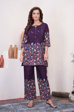 Thumbnail for Pramukh Fab Plum Color Cotton Co-ord Set - Distacart