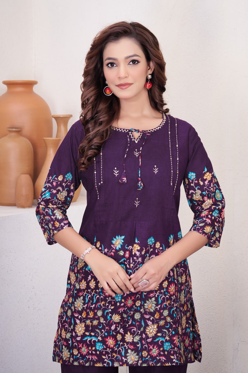 Pramukh Fab Plum Color Cotton Co-ord Set - Distacart