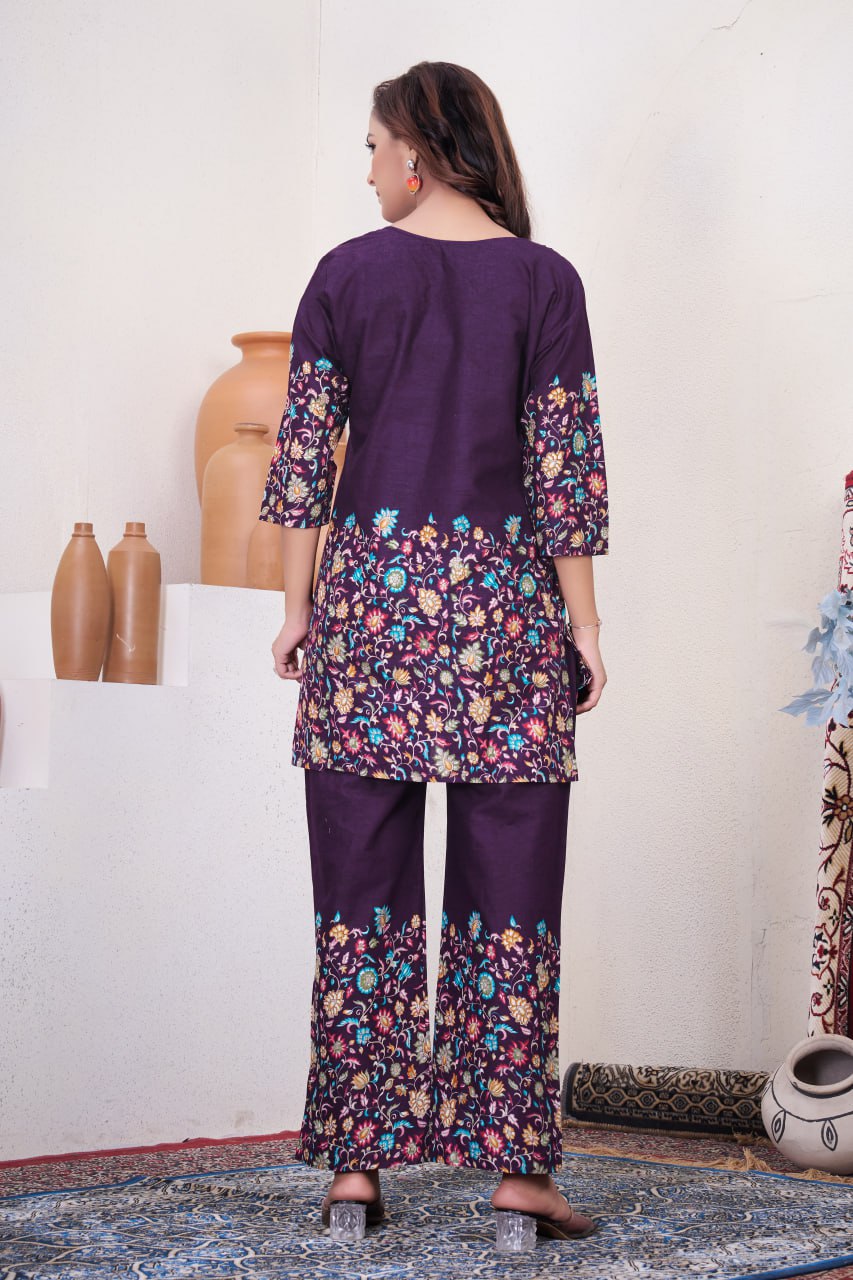 Pramukh Fab Plum Color Cotton Co-ord Set - Distacart