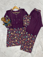 Thumbnail for Pramukh Fab Plum Color Cotton Co-ord Set - Distacart