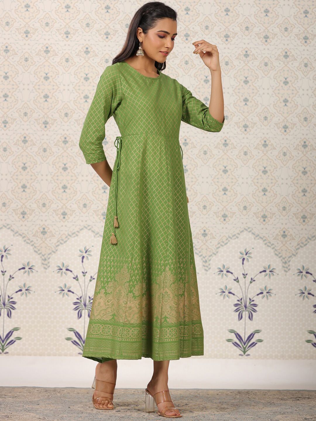 Ode by House of Pataudi Ethnic Motif Printed Pure Cotton A-Line Kurta - Distacart