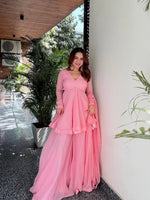Thumbnail for Yash Enterprise Pink Blooming Silk Party Wear Sharara Suit Set - Distacart