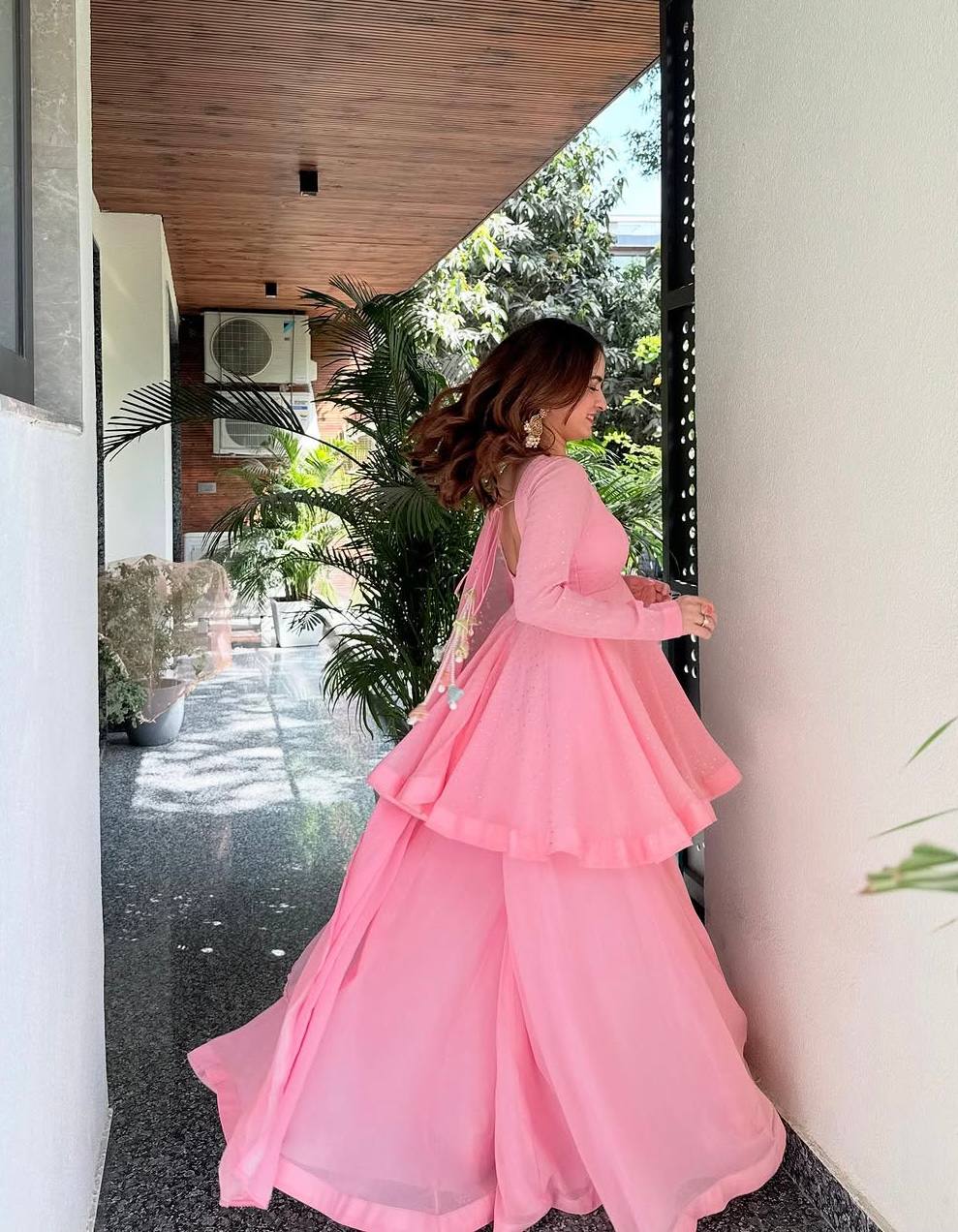 Yash Enterprise Pink Blooming Silk Party Wear Sharara Suit Set - Distacart