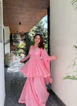 Thumbnail for Yash Enterprise Pink Blooming Silk Party Wear Sharara Suit Set - Distacart