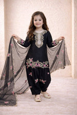 Thumbnail for Evanik Black Designer Party Wear Heavy Natural Crep Kids Patiala Set - Distacart