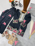 Thumbnail for Evanik Black Designer Party Wear Heavy Natural Crep Kids Patiala Set - Distacart