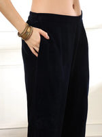 Thumbnail for Yufta Velvet Black Kurta Dupatta Set With Embroidery - Distacart