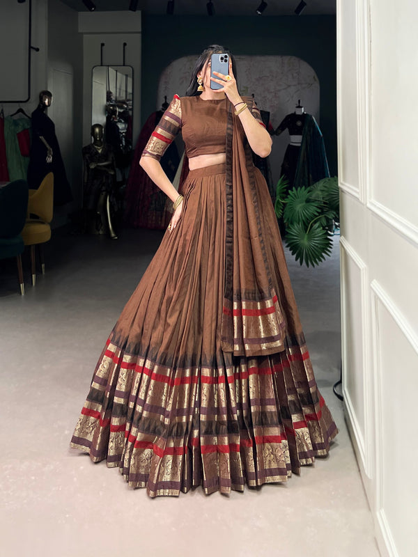 Pramukh Fab Brown Color Chanderi Lehenga Choli