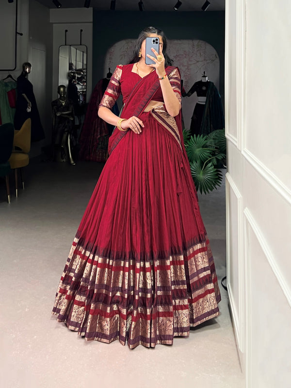 Pramukh Fab Red Color Chanderi Lehenga Choli