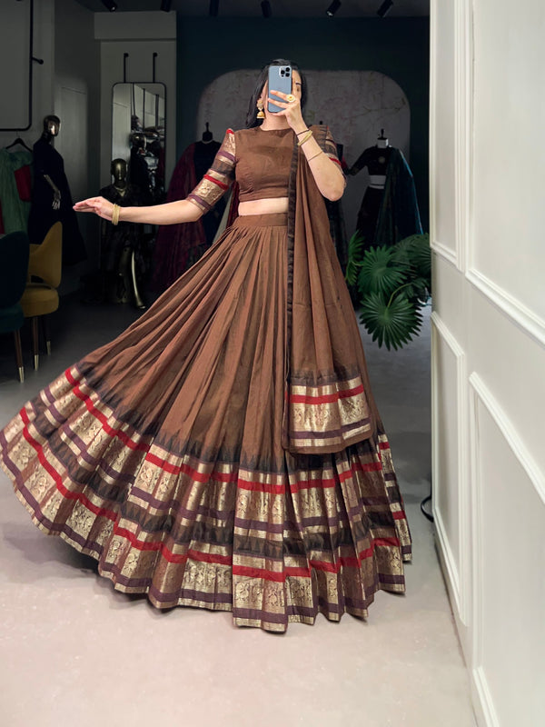 Pramukh Fab Brown Color Chanderi Lehenga Choli