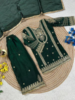 Thumbnail for Evanik Green Embroidered Sequence Work Fendy Silk Kids Kurta Set - Dista