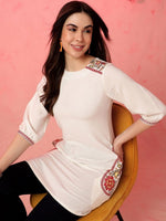 Thumbnail for Anouk Zari Round Neck Three-Quarter Sleeves A-Line Kurta