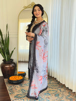 Thumbnail for The52 Black Embroidered Viscose Chanderi Fabric Straight Kurta, Pant and Dupatta Set
