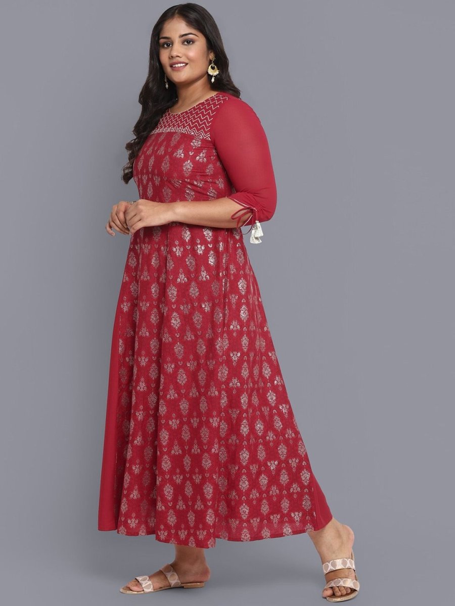 AURELIA Red Ethnic Motifs Midi Dress