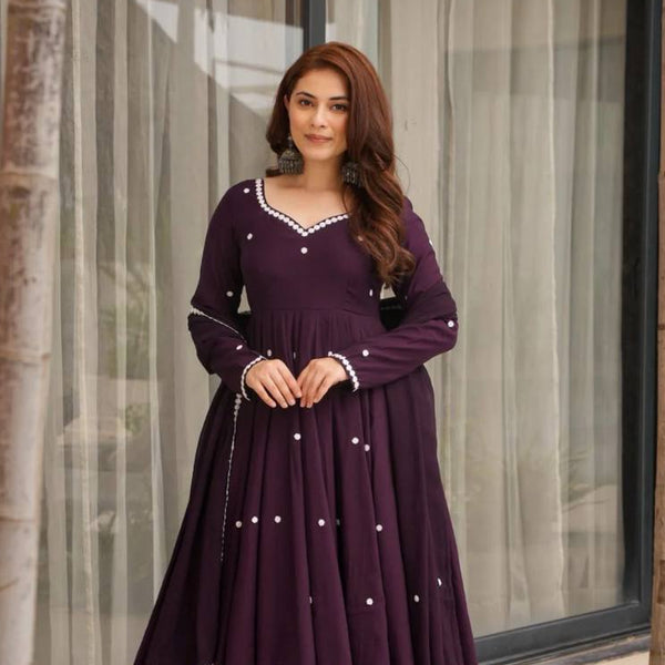 Yash Enterprise Wine Roman Silk Embroidery Party Wear Suit Set - Distacart